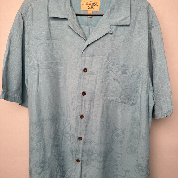 No Brand Other - Havana Jack’s Café 100% Silk Hawaiian Shirt Size L Light Blue Floral Patter